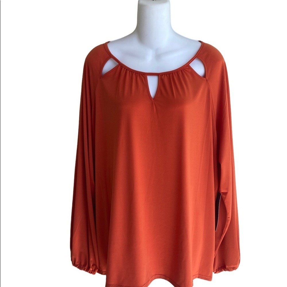 Passports NWT Cut Out Pumpkin Knit Stretch Top Long Sleeves Xl 16-18